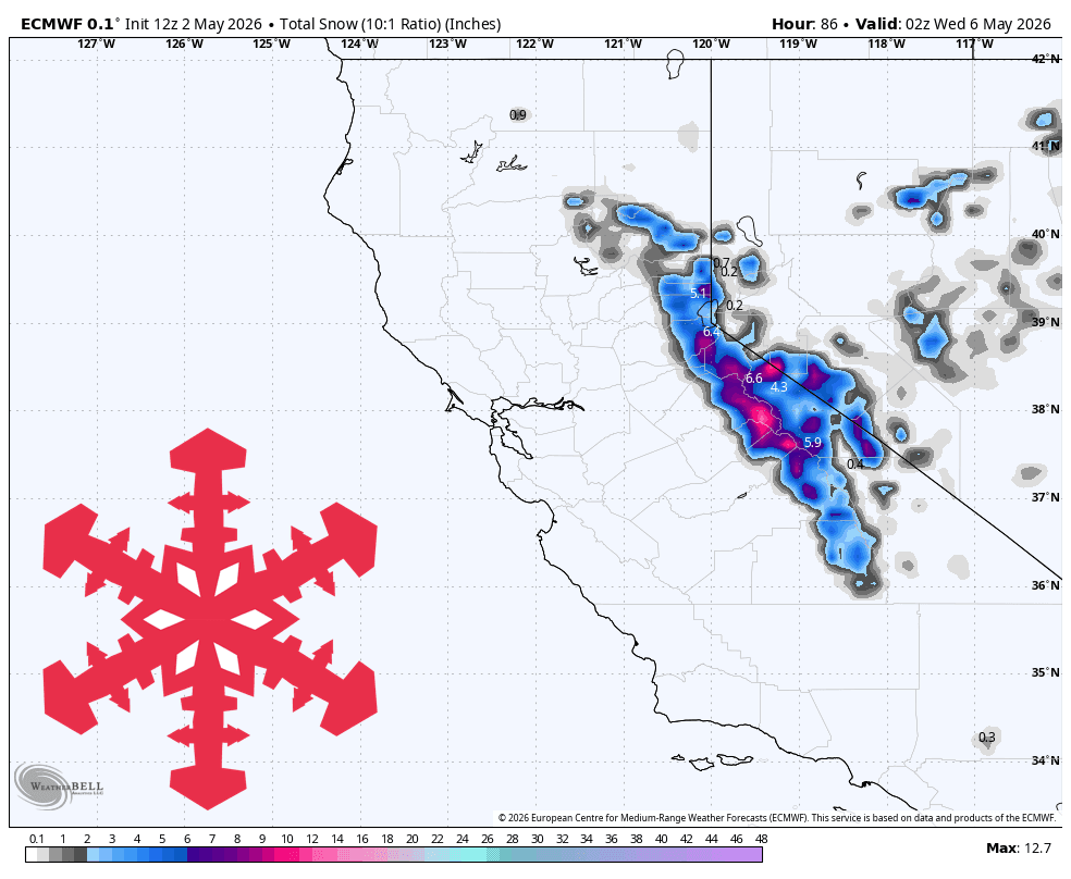 Sierra Nevada Weather Outlook: Brief May Snowfall Before Spring Warm-Up